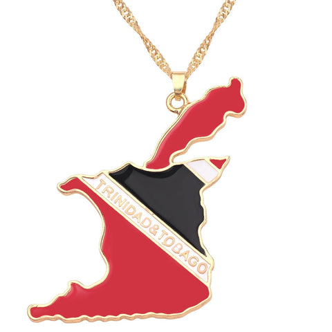 Trinidad and Tobago Map Flag Pendant Necklace