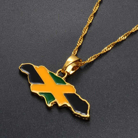 Jamaica Map Flag Pendant Necklace